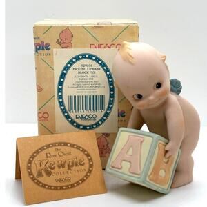 Vintage 1992 Jesco/Enesco Rose O'Neill Porcelain Kewpie Doll Picking Up Block